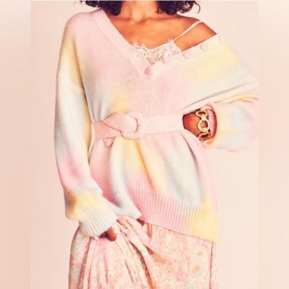 LoveShackFancy Naveen V Neck Alpaca Blend Pullover in Fairy Tale, Size Medium - Picture 16 of 16